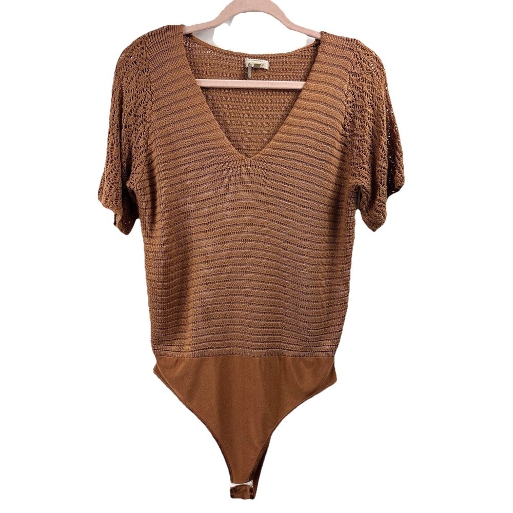 Gimmick by BKE Copper Ribbed Bodysuit M Cottagecore Boho Festival Fall Knit - Picture 2 of 10